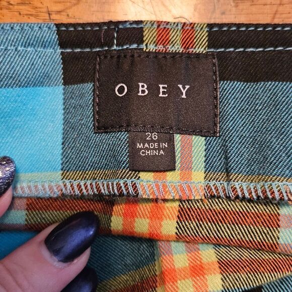 OBEY Skirt Joanie Plaid Aqua Multicolor High Waisted Business Casual Mini - Picture 7 of 8